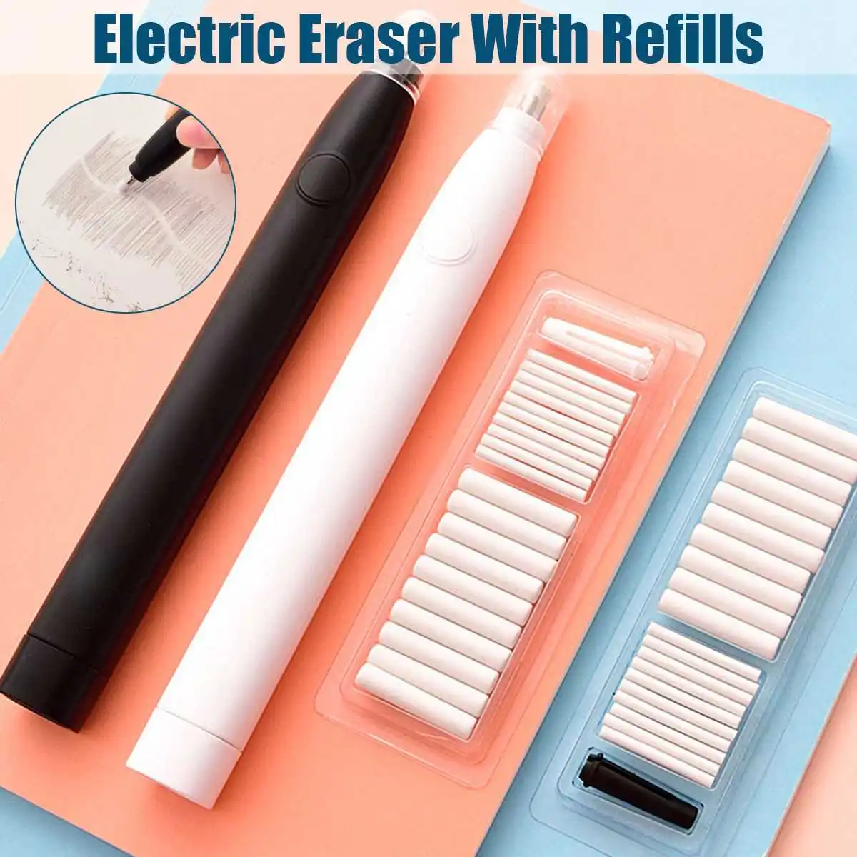 

Adjustable Electric Pencil Eraser Kit Battery Operated Highlights Erasing Effects For Sketch Drawing with 20pcs Rubber Refills