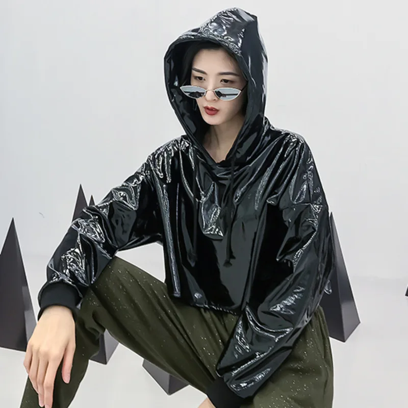 Court Le356 Capuche Solide Automne En 2019 Cuir Manteau Hiver Élégante Manches Personnalité eam Femme Longues Noir À Cordon Black Couleur 7U6Yq5wA
