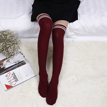 

Jeseca New Sexy Warm Long Stocking Fashion Striped Jacquard Breathable Women Cotton Thigh High Above Knee Stockings For Ladies