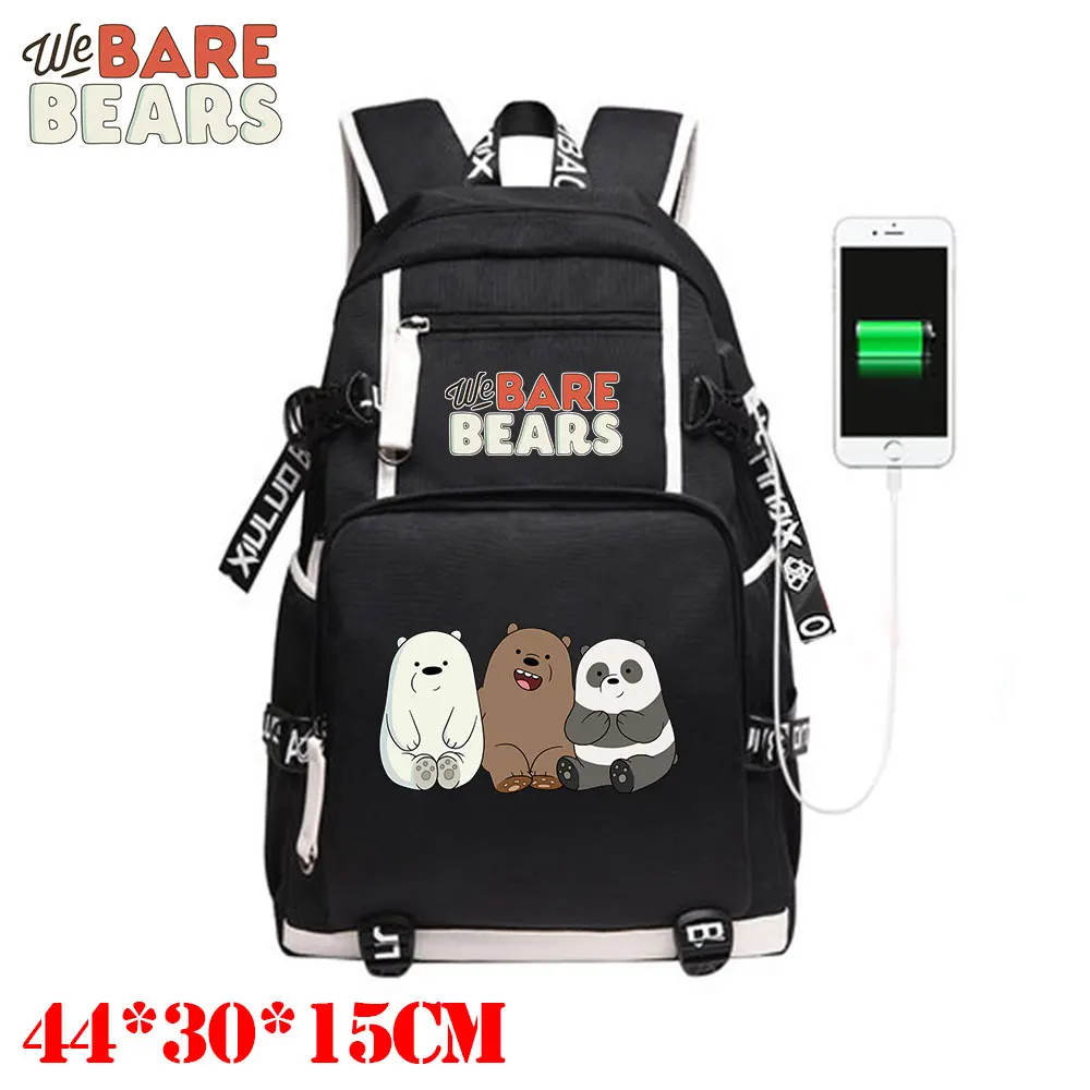 

Giancomics Anime We Bare Bears Knapsack with USB Charging Port & Headset Port Canvas Fashion Leisure Backpack Large Capacity Bag