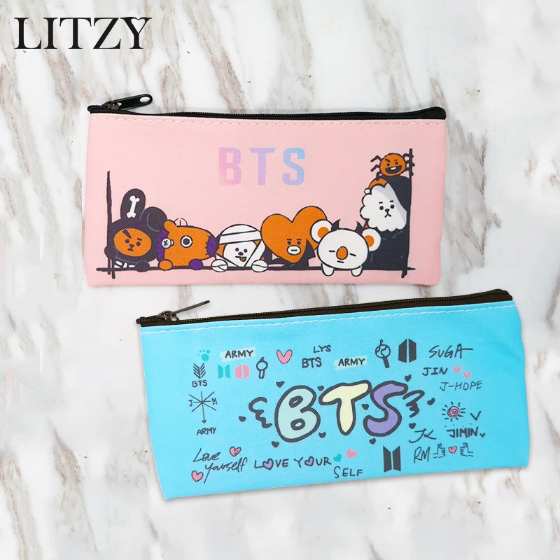 BTS BT21 Bangtang мальчик пенал для девочек Kawaii искусственная кожа Пенал школьный милый