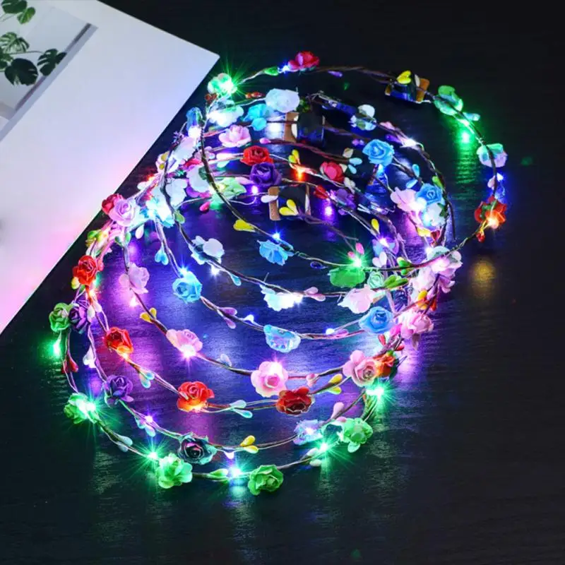 

New DIY Hair Wreath Head Band Casual Party LED Effect Crown Flower Hair Accessories