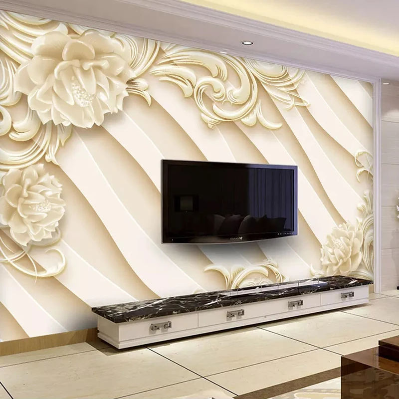 

Custom Photo Wallpaper For Walls 3D European Style Embossed Flower Pattern Living Room Sofa TV Background Wall Mural Decoration