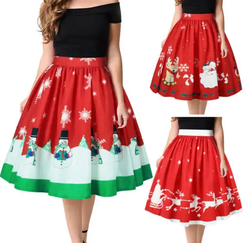 

New Women Christmas Skirts High Waist Party Skirts Pleated Pettiskirt Bubble Xmas Skirt