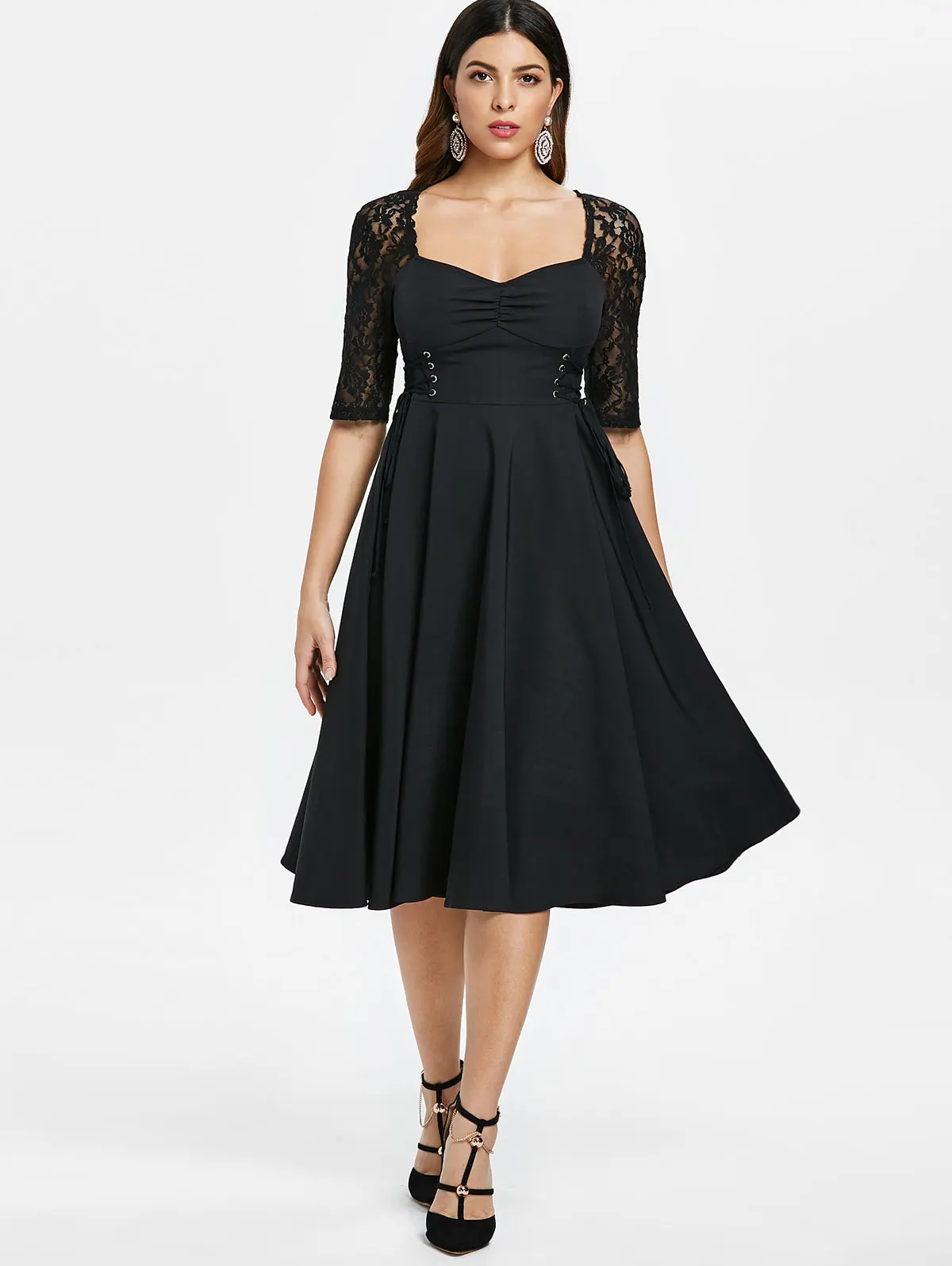 black knee length skater dress