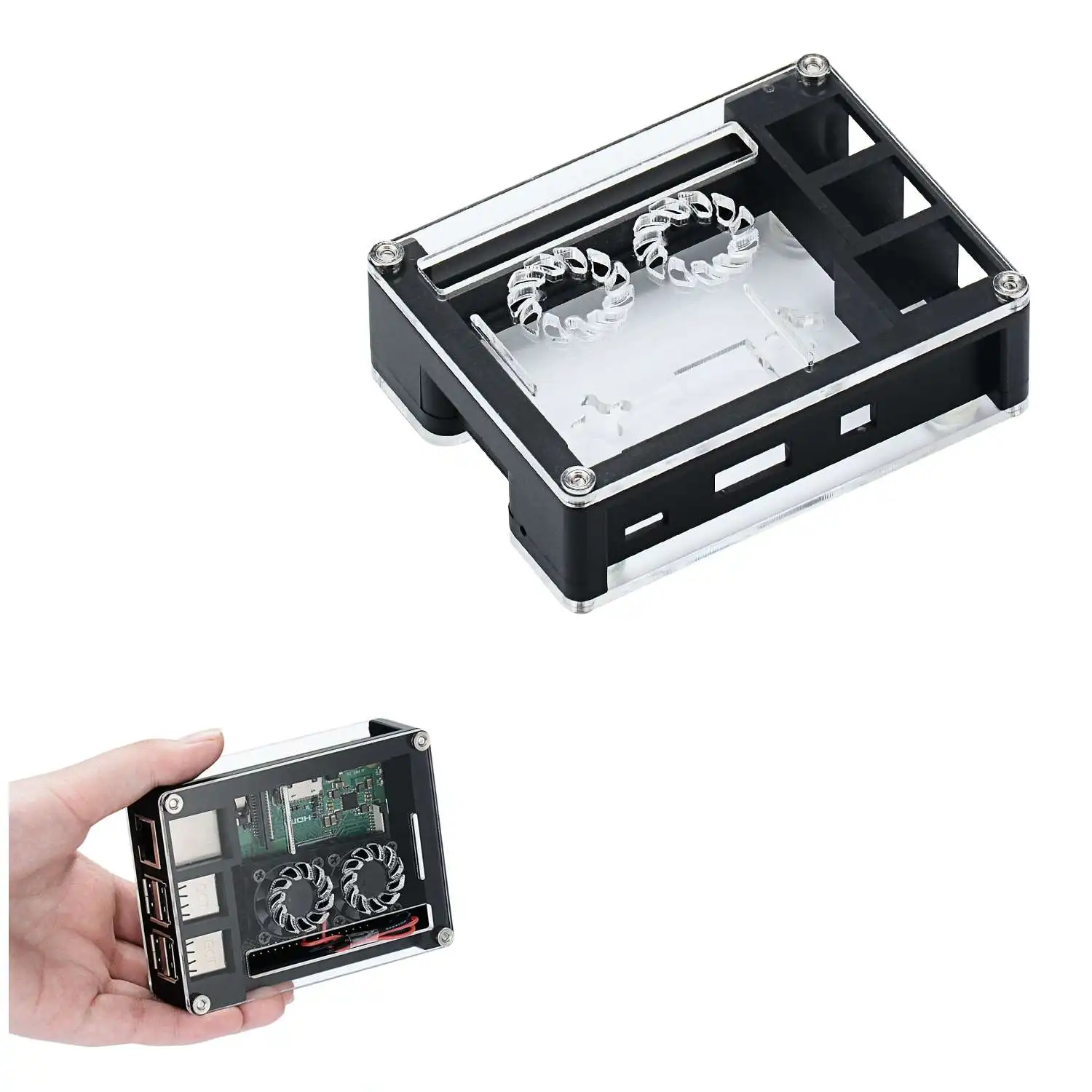 

LEORY 1pc Black Acrylic Case Support Dual Cooling Fans For Raspberry Pi 3B+ Board