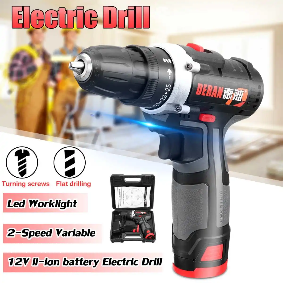 

12V Electric Cordless Drill Double-Speed Electric screwdriver power tools with Working LED light,Electric Impact Drill woodwokin