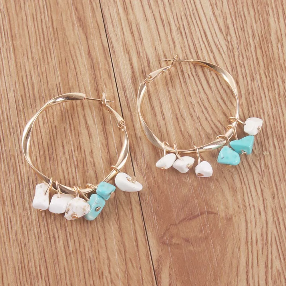 

Women Hoop Earrings with Stone Drop Gold Color Circle Hoops Vintage Bohemian Geometric Earring Pendiente Indian Jewelry DDE091