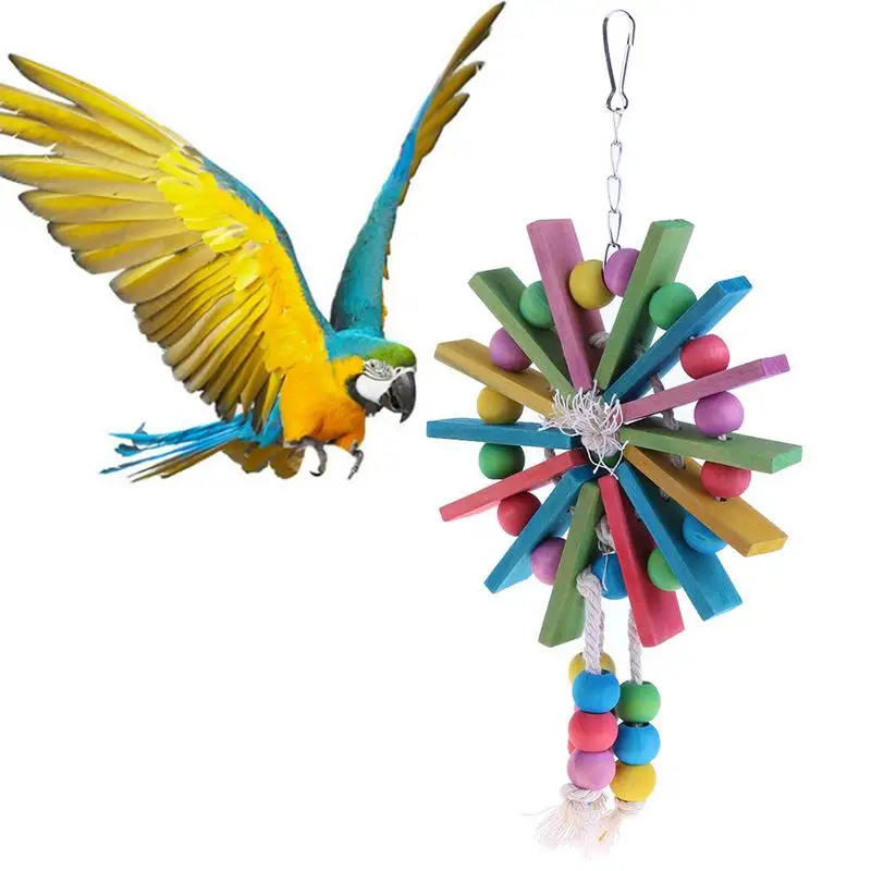 Bird Toy Parrot Colorful Wooden Bite Toy Pet Hammock Swing Hanging Toy