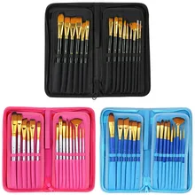 15 шт набор разноцветных кистей для гуаши, акриловая краска, нейлоновые акварельные кисти с сумкой, школьные офисные товары для рукоделия