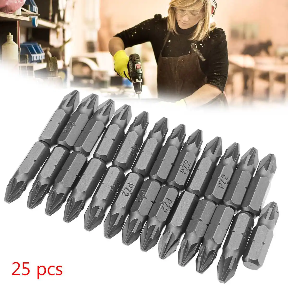 

25Pcs 25mm Magnetic PZ2 Screwdriver Bit Magnetic Pozidriv Power Tool Cross Screws Driver S2 HEX Shank POZI 2 Drill Bit Set