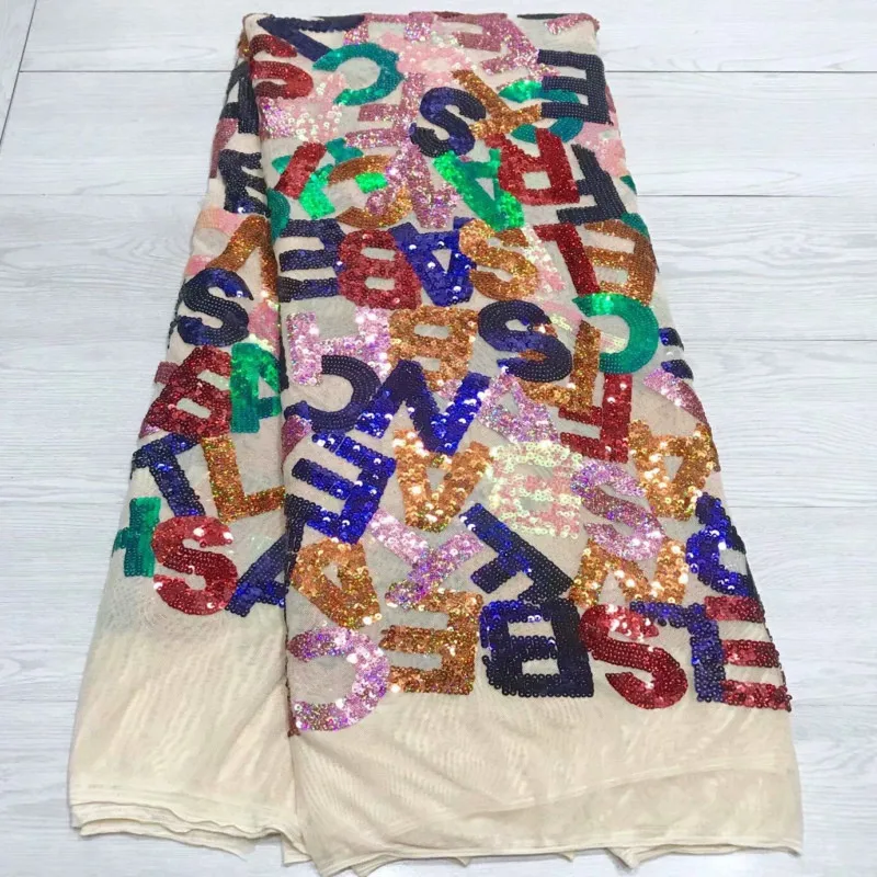 

Just come colorful sequins English letters pattern wedding dress fabric AF67 Free Shipping wonderful design Tulle Lace Fabric