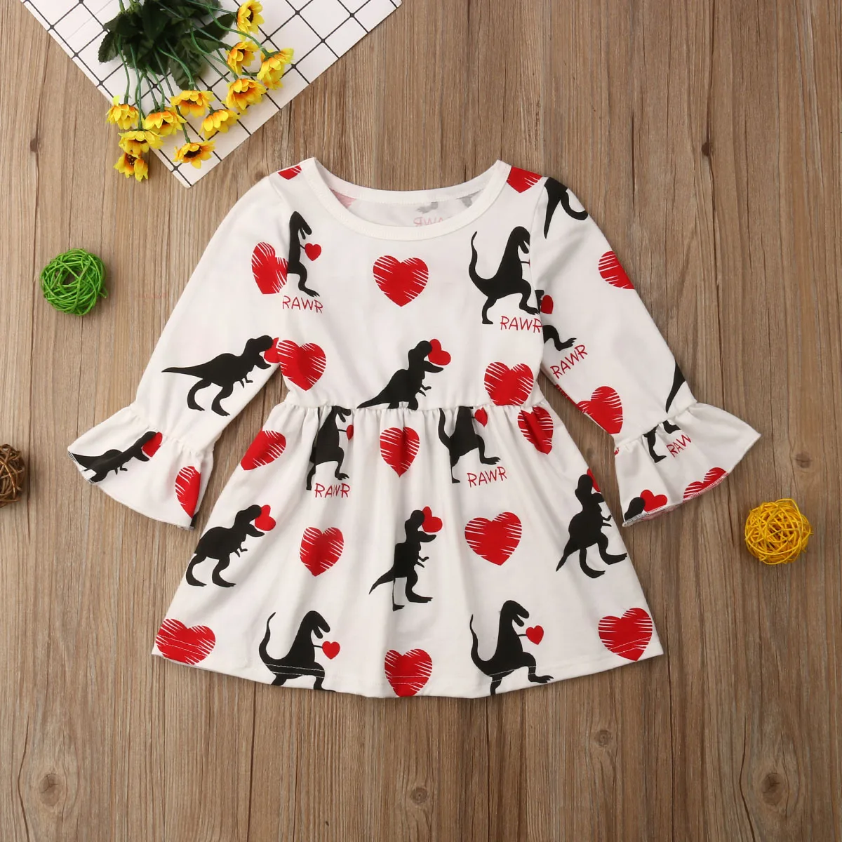 

Infant Girl Cartoon Dinosaur Toddler Kids Baby Girls Cotton Long Sleeve Dress Casual Clothes