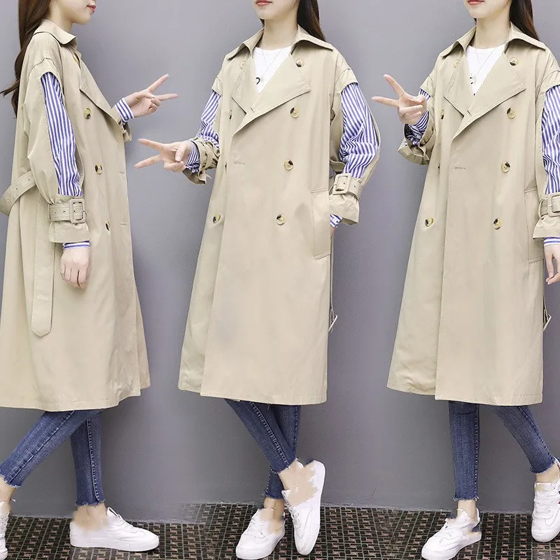 Pour Femmes Bleu kaki Patchwork Office Lâche Bande Trench Long Lady Coupe Manteau vent Printemps coat 8nPXZN0kwO