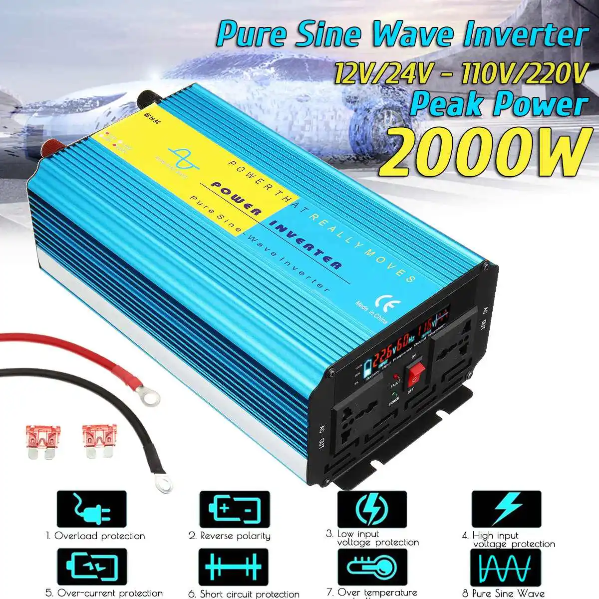 

Pure Sine Wave Inverter 12V 220V 800W 2000W Pe ak Voltage Transformer Converter DC12V/24V AC 110V/220V LCD Inverter 60Hz/50Hz