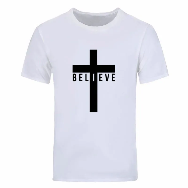 

I Believe God Christian Men's Fashion T Shirts Cross Printing Black white gray Tops Tees 90s women graphic goth tshirt-J057
