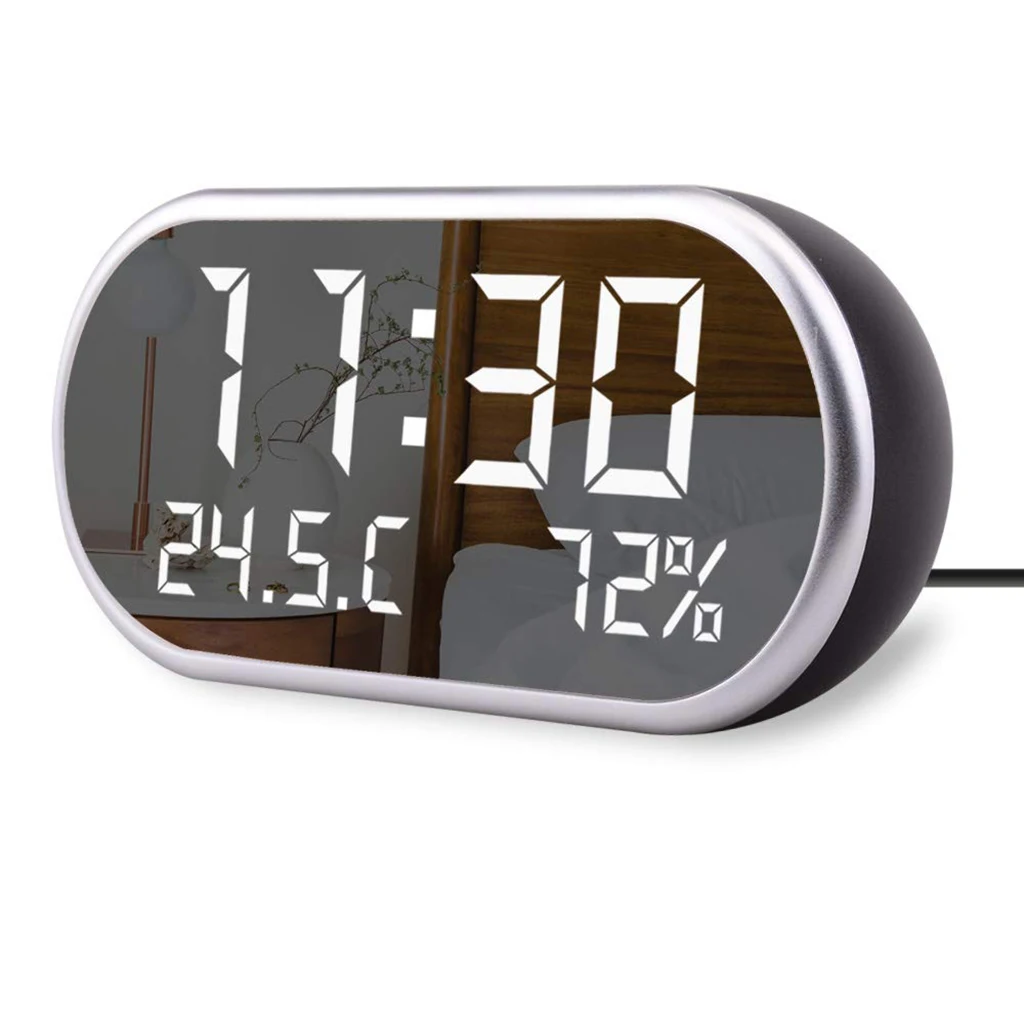 

Digital Alarm Clock Portable Mirror Hd Led Display With Time/Humidity/Temperature/Display Function Usb Port Charging