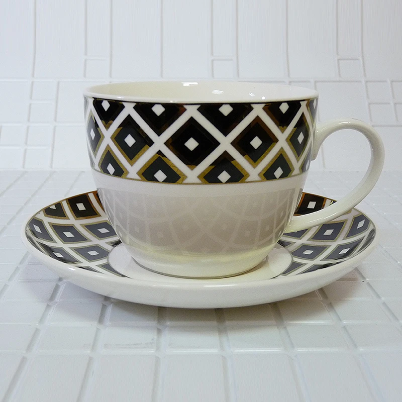 

High quality bone china handmade Tea set Black and white diagonal stripes A set of 2 pieces 430ml Birthday Holiday Gift