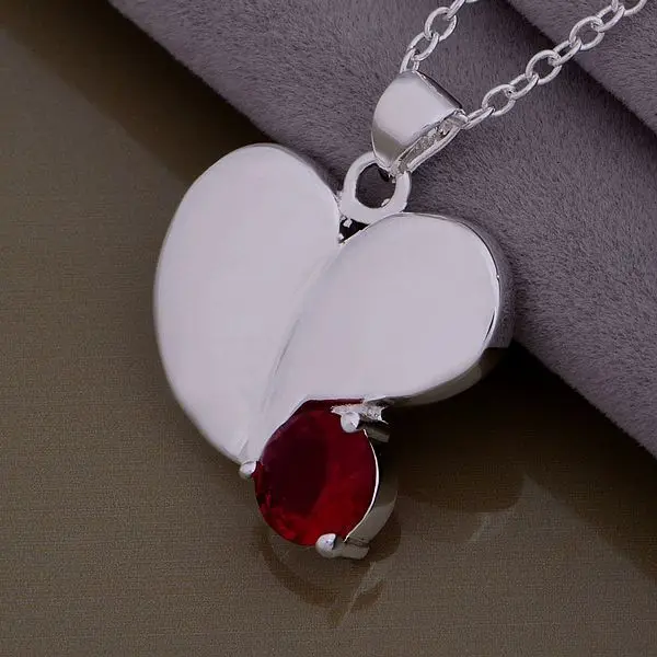 

An836 Hot 925 Sterling Silver Necklace 925 Silver Fashion Jewelry Pendant Red Stone Inlaid Heart /hhwapzda Bmiakdpa