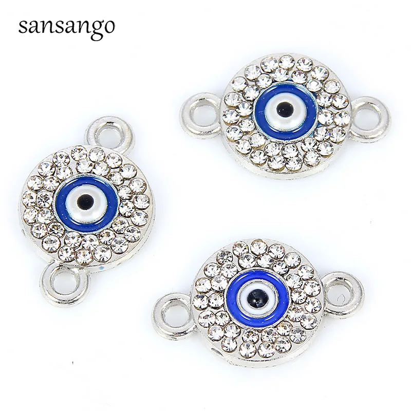 

10pcs Fashion Gold Silver Color Crystal Round Bule Eye Beads Connector For Women Jewelry Making DIY Charms Bracelet Accessories