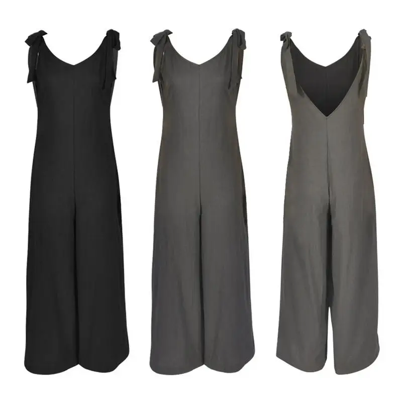 Fashionable Sexy Backless Wide-leg Jumpsuit Ladies Sleeveless V Neck Strap Solid Color Casual Large Size Loose Jumpsuit Wide Leg Fashionable Sexy Backless Wide-leg Jumpsuit Ladies Sleeveless V Neck Strap Solid Color Casual Large Size Loose Jumpsuit Wide Leg