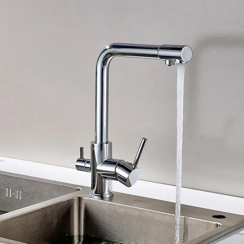 

Kitchen Basin Sink Tri Flow 3 Way Dual Lever Chrome Faucet Water Filter Mixer Tap Easy To Clean And Install Humanize Design