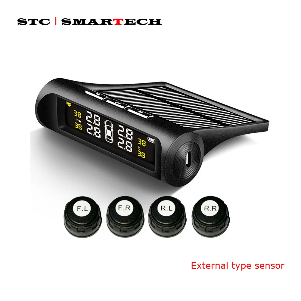 SMARTECH TPMS Car Tire Pressure Alarm Monitor System Solar Display 4 Internal / External Sensor Temperature Warning