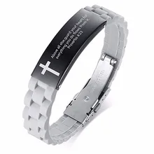 Наручные ID силиконовая застежка для мужчин Нержавеющая сталь Черный религиозный Цитата вера христианская Библейская вдохновляющие ювелирные изделия