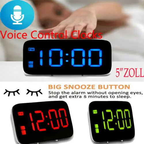 

Digital LED Alarm Clock Large Screen Snooze Battery Powered Voice Control Clocks Smart Accessories