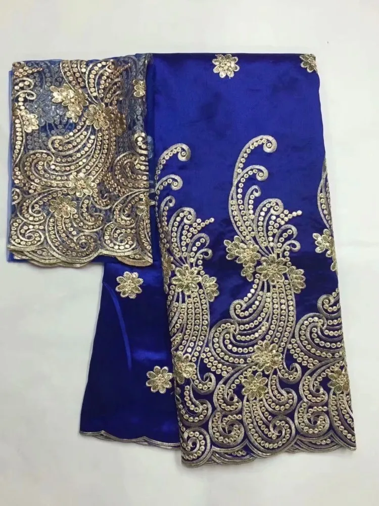 Sequin Lace Fabric 2019 High Quality Blue African George With Blouse 5+2yards Nigerian Tulle Fabrics Sequins | Дом и сад