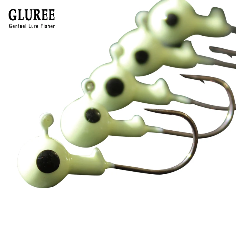

GLUREE FishHooks Luminous Lead Jig 5Pcs/Lot 1.75g 2.5g 3.5g 5g 7g 10g Head Fishing Hook Barbed Hook Fishing Tackle Accessories
