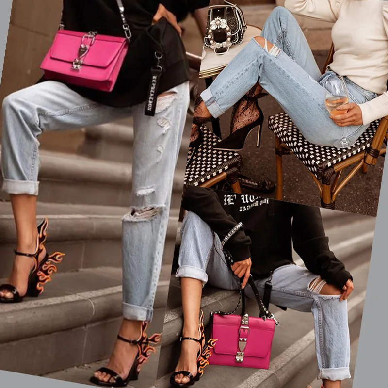 Spring 2019 Button Tassel Broken Hole Jeans Women