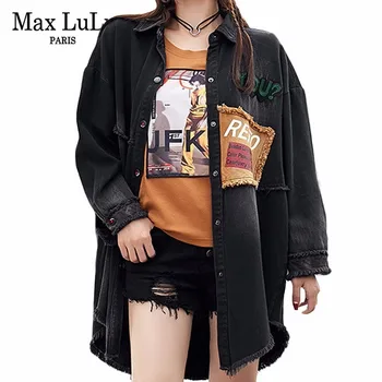 

Max LuLu Luxury Korean Designer Ladies Jeans Streetwear Womens Printed Denim Trench Black Windbreaker Female Long Coat Plus Size