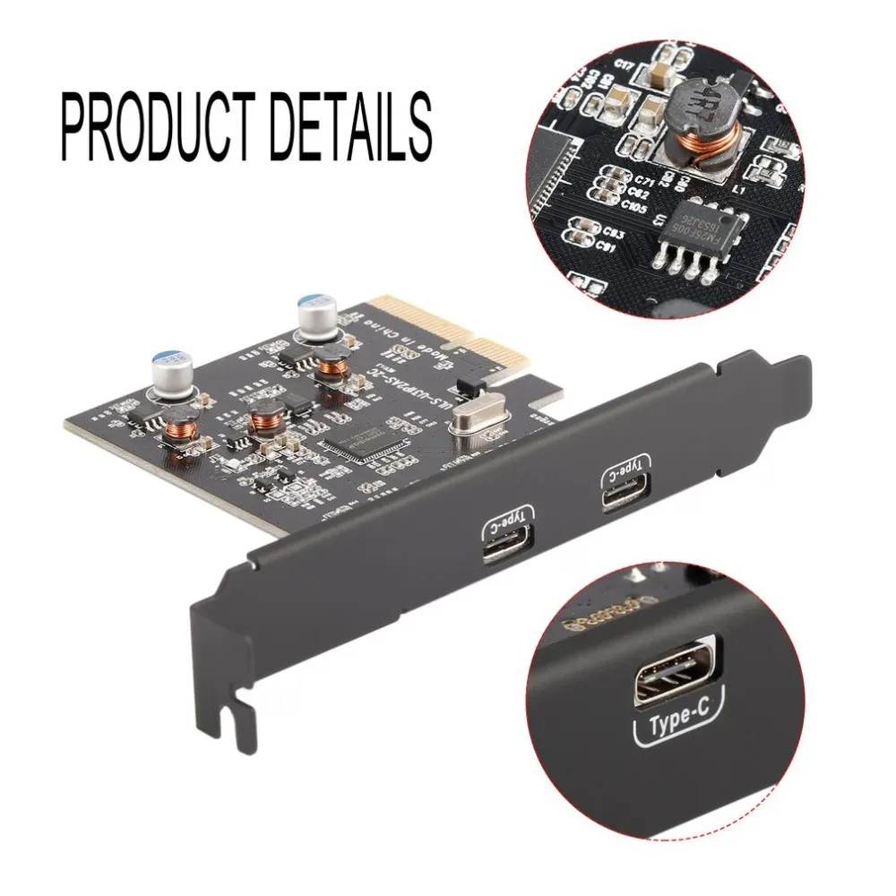 

2 Type C Ports USB 3.1 (10Gbps) PCI-E PCI Express Card Expansion Card Host Card Hub Controller for Desktops Speed Up to 10Gbps