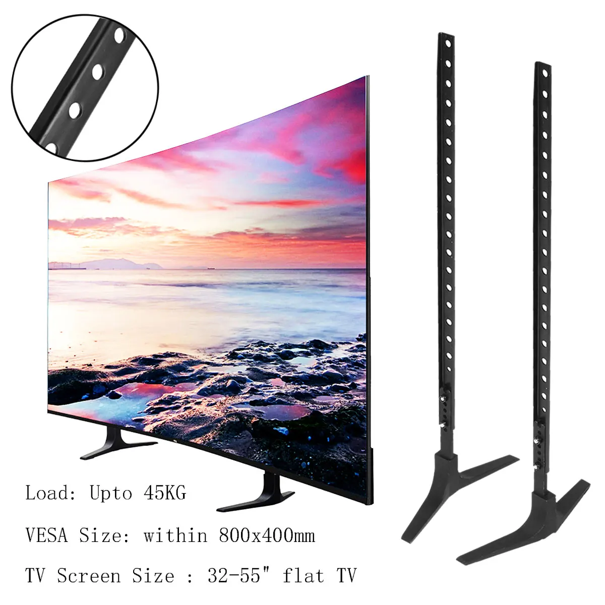 

Mount 32-55" Height Universal TV Stand Base Alloy + Steel Plasma LCD Flat Screen Table Top Pedestal Adjustable Easy Install