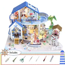 DIY миниатюрная сборка синяя морская Легенда дом модель с светлым деревянным кукольным домиком обучающие игрушки для детей друзья подарок игрушки