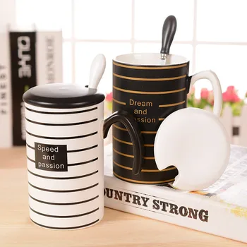 

White Cartoon Couple Ceramic Coffee Mug With Spoon Kids Milk Cup Office Coffee Cup With Handle Travel Tumbler Cups And Mugs