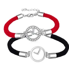 Новая мода время шкала циферблат Шарм браслет для женщин мужчин кожа красный черный нить Циркон Хрустальный Браслет подарок
