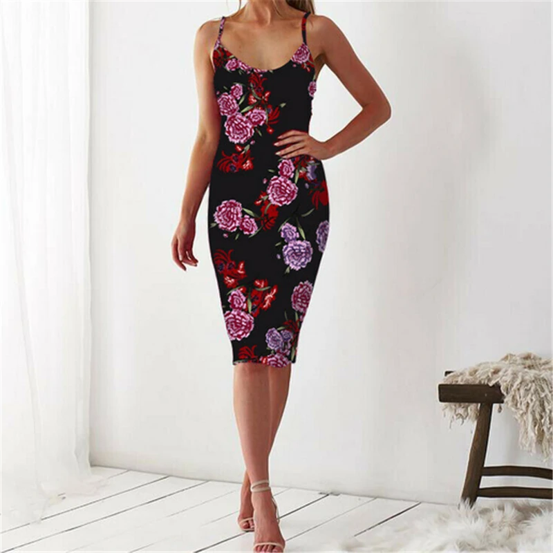 

2019 New Summer Knee-Length Dress Women Casual Vintage Dress Sexy Bandage Bodycon Sleeveless Dresses Sundress vestidos