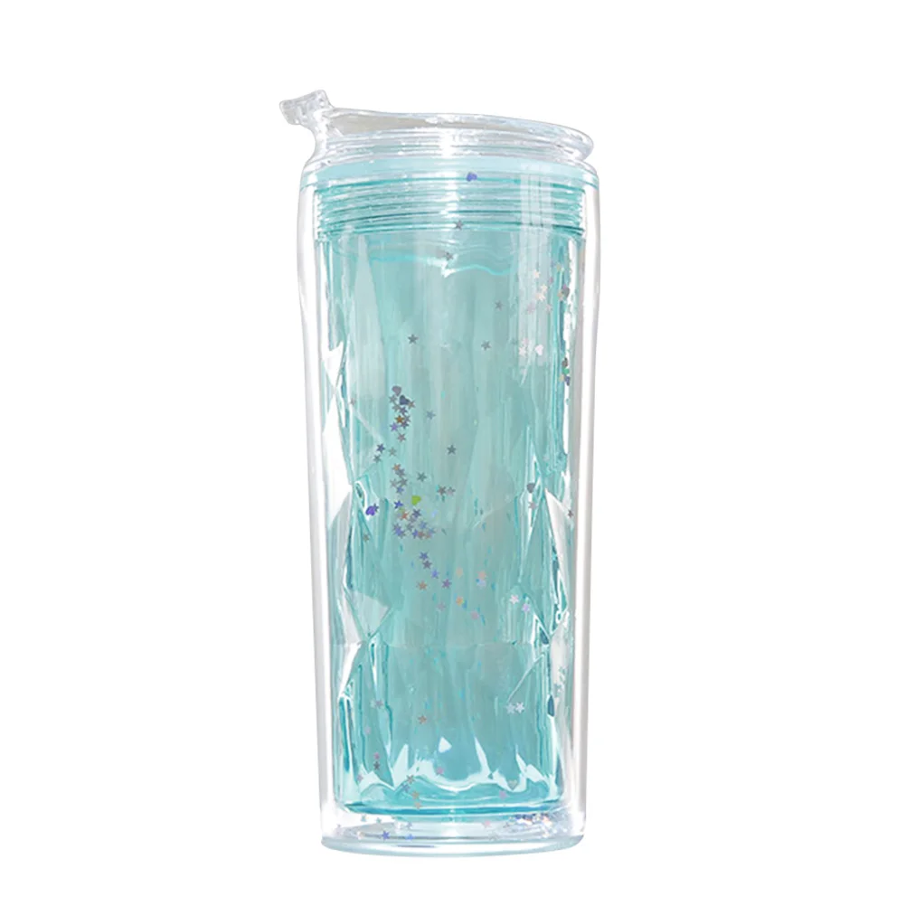 

Summer Chic Star Glitter Coffee Cup Double-layer Plastic Water Cup Drinking Bottle with Straw and Lid for Student Adult
