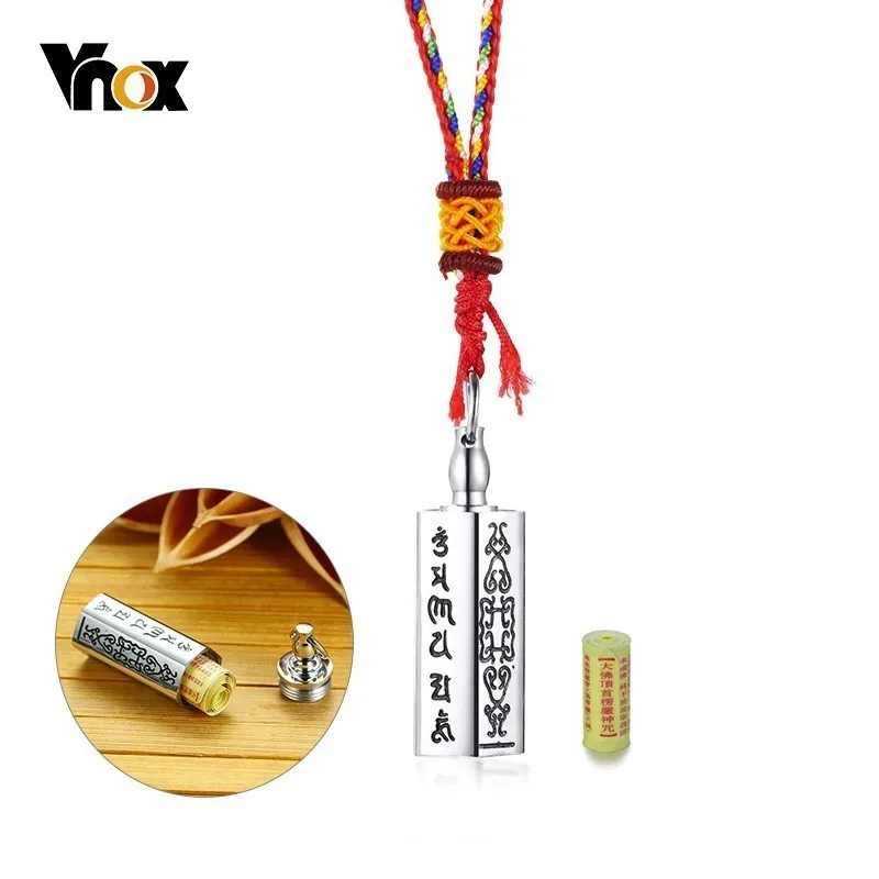 

Vnox Hollow Tube Buddhism Prayer Necklace for Men Stainless Steel Long Rope Chain with Scripture Male Religious Pendant