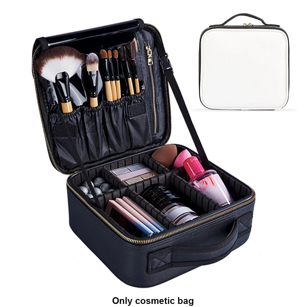 

Portable Travel Waterproof Cosmetic Bag Multi-grid Makeup Case Large Capacity PU Organizer Zipper Bag with handle #1107