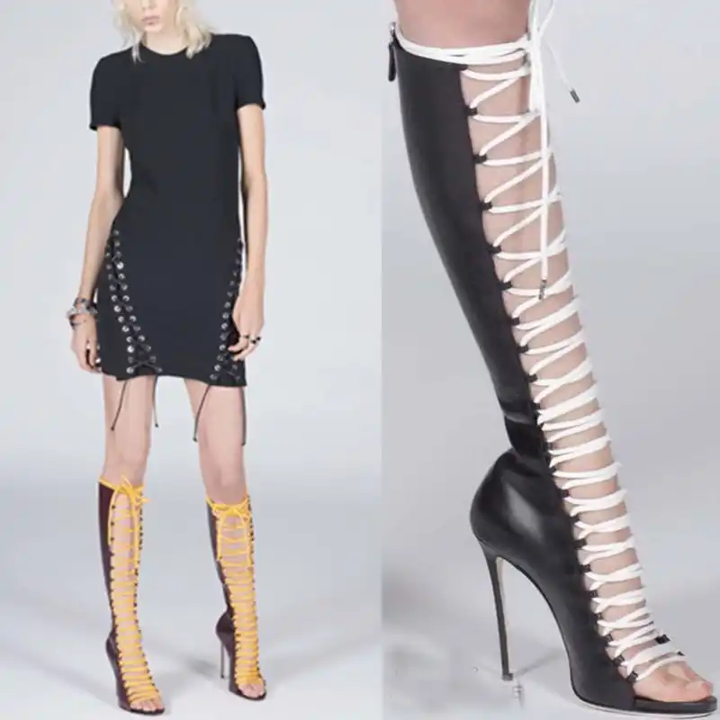 open toe boots knee high