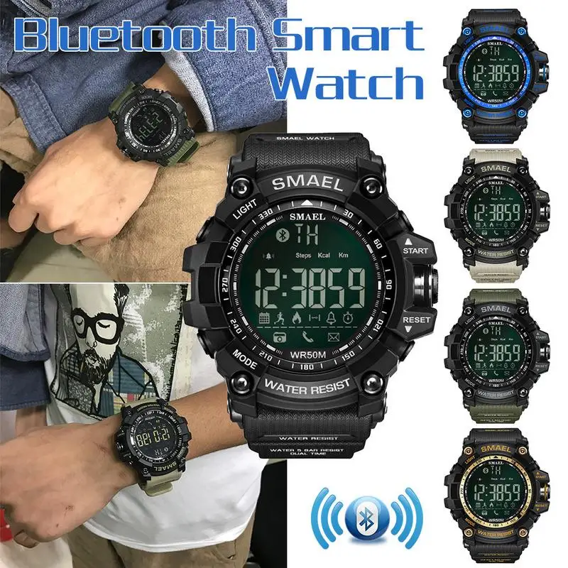 

Smart Watches Waterproof Digital Watch Bluetooth Link Men Digital Sport Male Clock 1617B50 Meters 164.04ft Swim For SMAEL Brand
