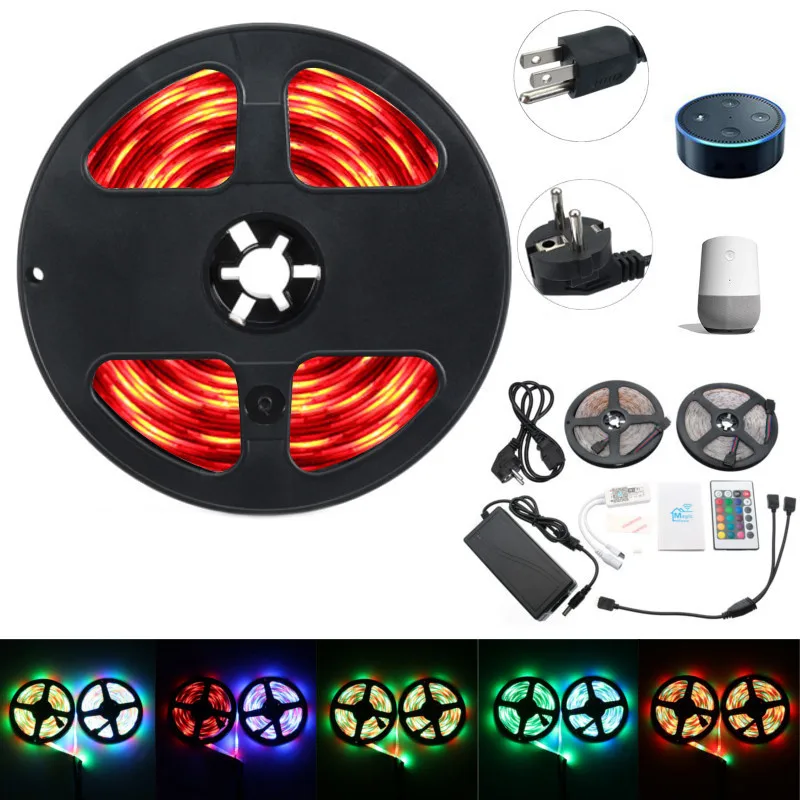 

Waterproof 2 x 5M RGB LED Strip Light 2835 10M LED Light RGB Leds Tape Diode Ribbon Flexible Controller DC 12V Adapter Set