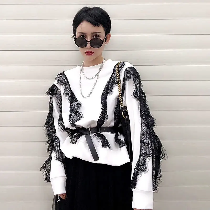 O Pieno Della Superiore Solido Nuove Inverno lunghezza Scava Pantaloni Di Corea Modo Ginocchio 2019 Colore Donne Merletto Del black Femminile gray L589 Manicotto White collo Fuori Iq7wq0