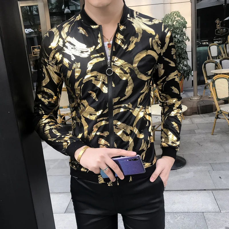 

Gold Silver Baseball Jacket Men Summer Sunscreen Coat Bomber Jackets Fashion Club Party Clothes Jaqueta Masculino Plus Size 5xl