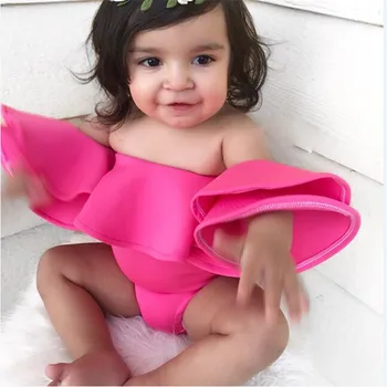 

2019 New Fashion Newborn Baby Girl Rosy Ruffle Off Shoulder Romper Jumpsuit Outfit Clothes Baby Girl Cute Romper Solid 0-12M