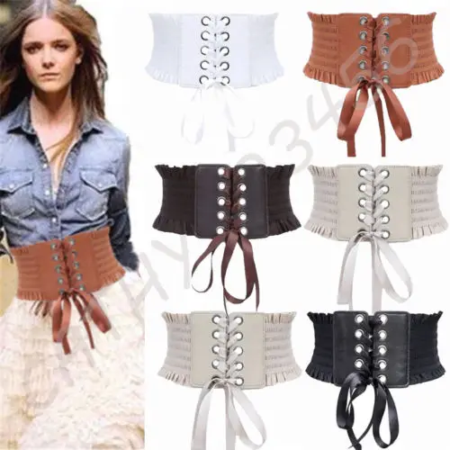 

Women Fashion Punk Rivet Buckle Stretch Waistband Corset Wide Elastic Waist Belt Ladies Solid Fashion Bandage Belt