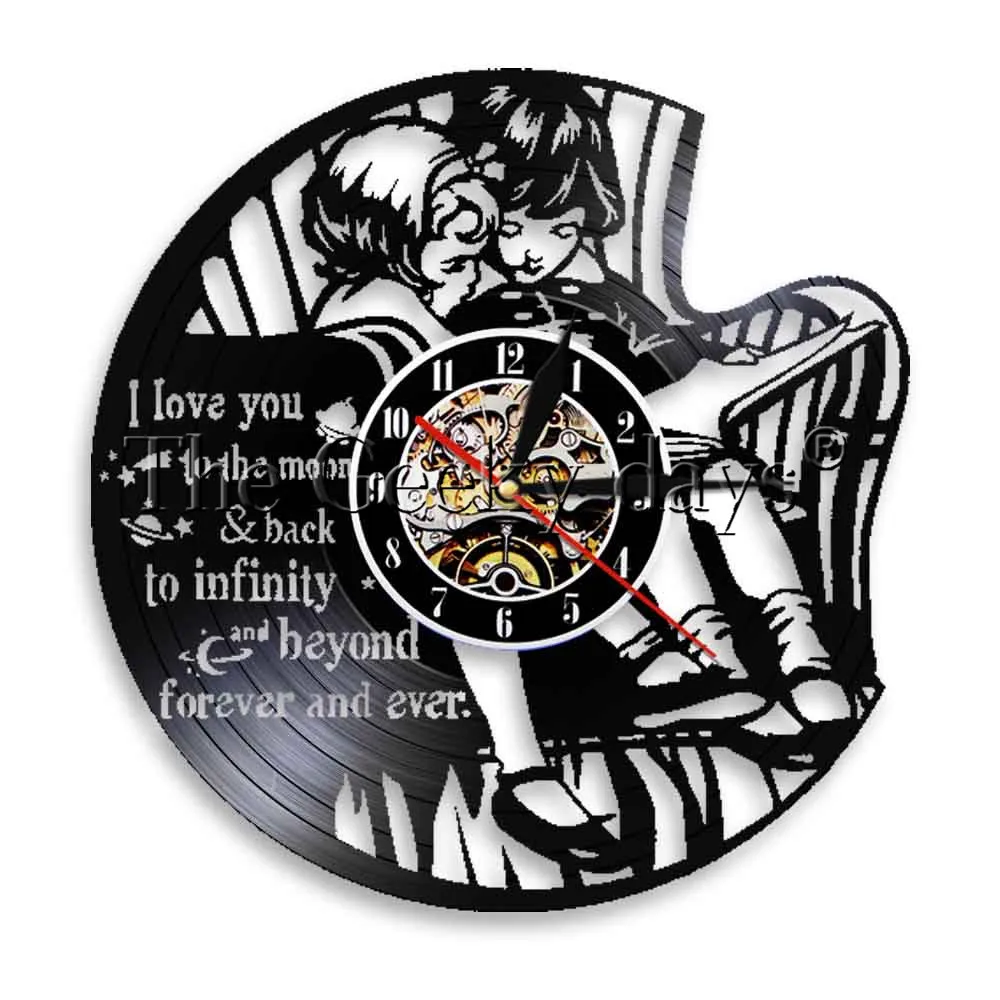  I Love You To The Moon LED Lighting Little Sister Brother Wall Art Gramophone Record Clock For Kid Room Decor | Дом и сад